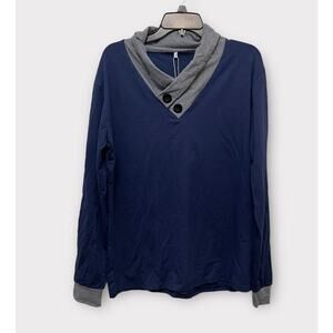 Aiyino Women's Blue Top Shirt Blouse Retro Looking Coquette buttons Large NEW